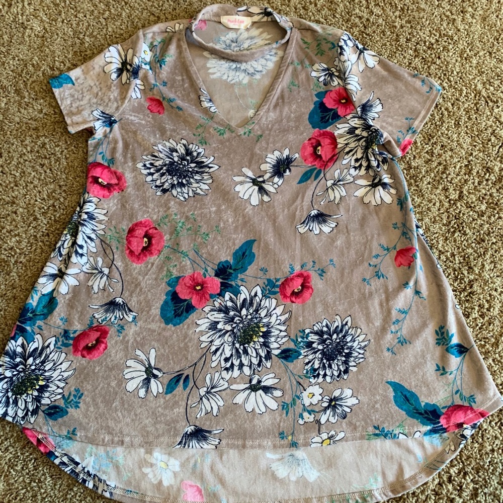 Velvet cut out floral blouse